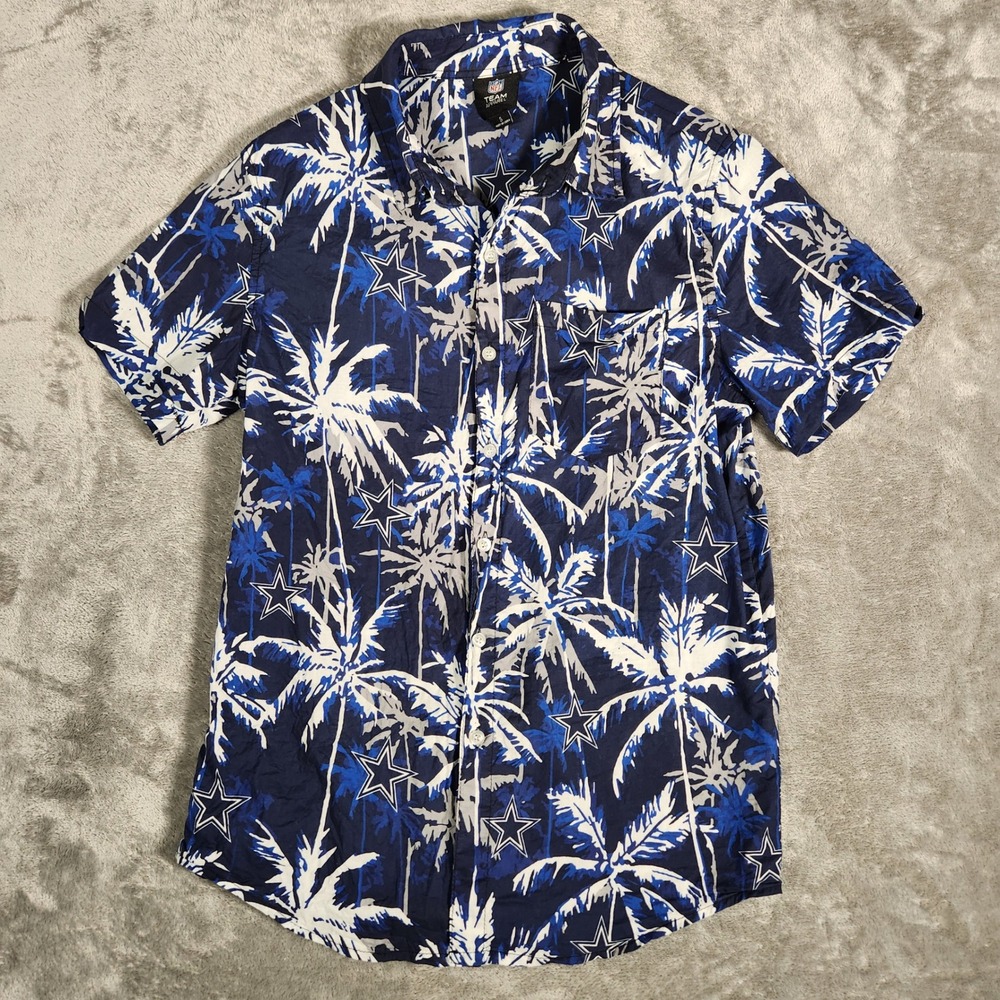 Team Apparel Shirt Boys Small Blue NFL Dallas Cowboys Button Up Palm‎ Tree